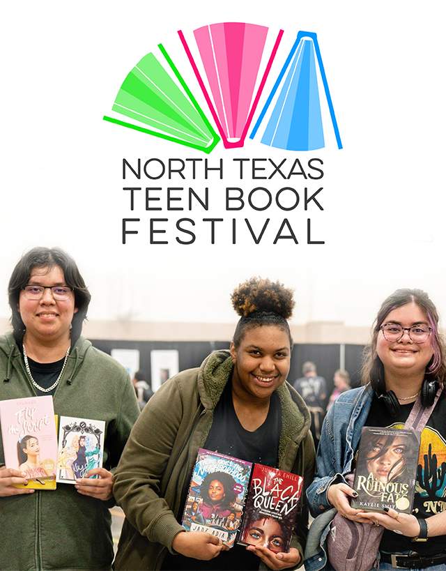 A group of teen readers holding young adult novels at the North Texas Teen Book Festival