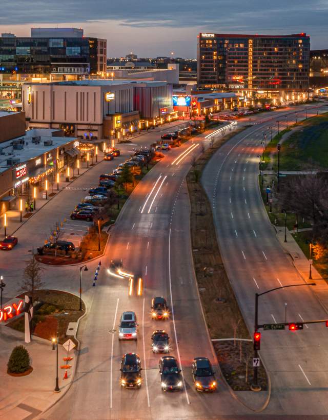 Toyota Music Factory Aerial at dusk