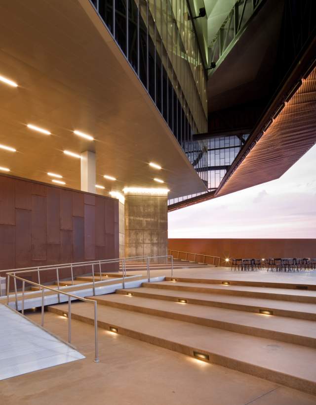 Terrace View at Sunrise Showcasing the Ramp Access on the Level
