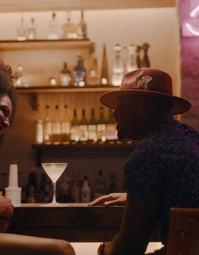 Couple enjoys cocktails at the Texican bar.