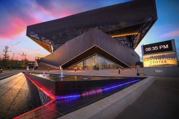 Exterior of the Irving Convention Center at sunrise