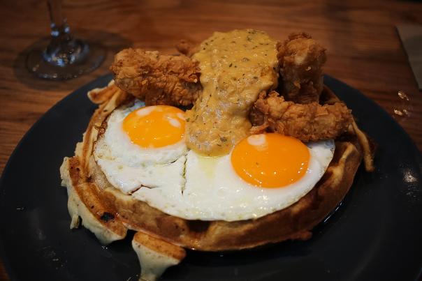 Chicken & Waffles Breakfast at Whiskey Cafe