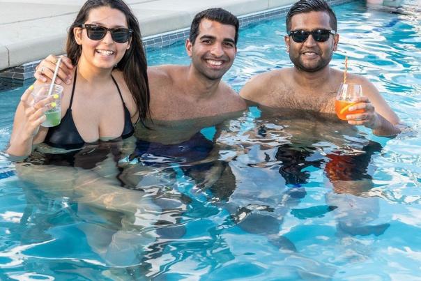 3 Friends In The Pool At Omni Pool Lakehouse In Irving, TX