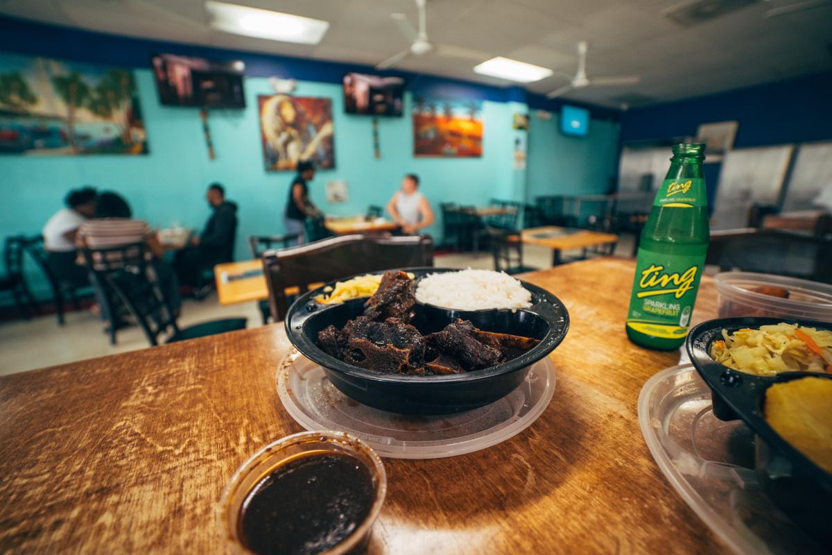 Oxtail at Roland's Jamaica Chicken and Ting Jamaican soda