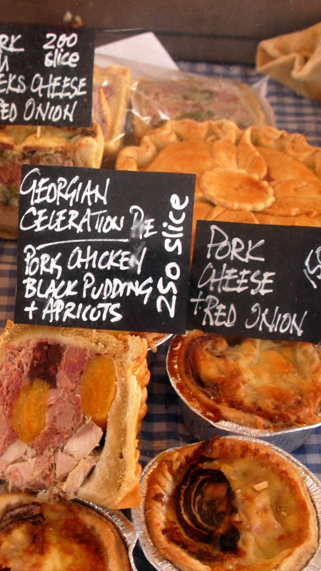 Pies on a market stall