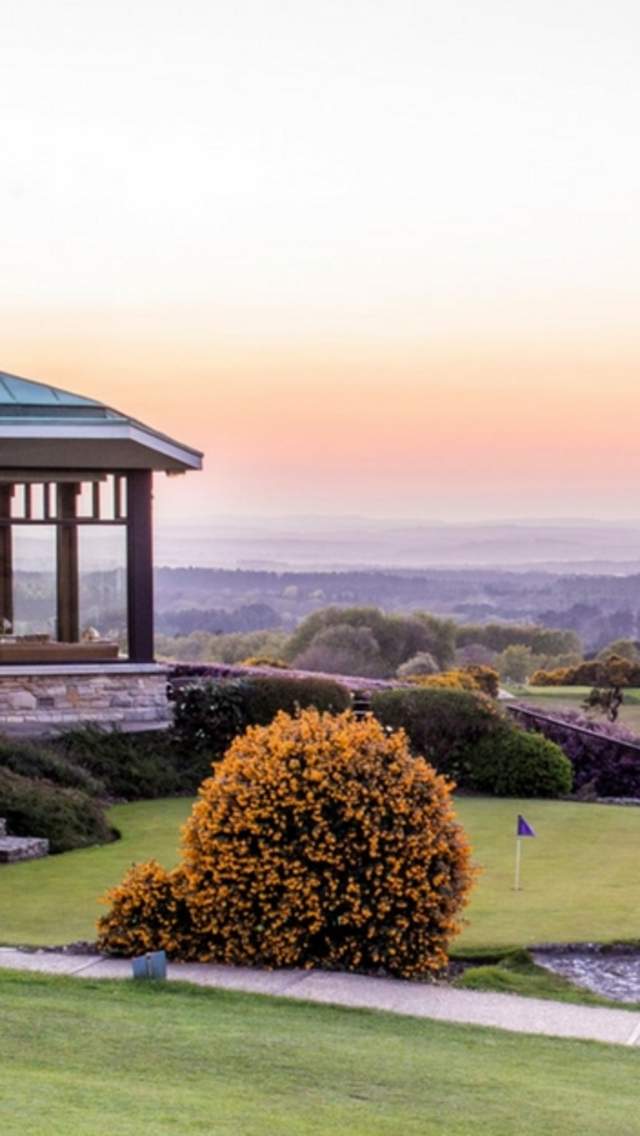 Golf Club building at the Isle of Purbeck Golf Club overlooking Poole Harbour