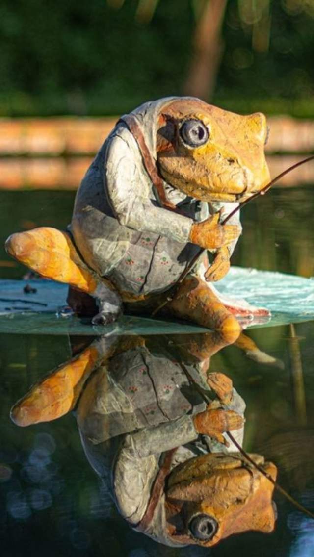 Beatrix Potter's Jeremy Fisher character is the centerpiece of the lily ponds at Abbotsbury Subtropical Gardens in Dorset