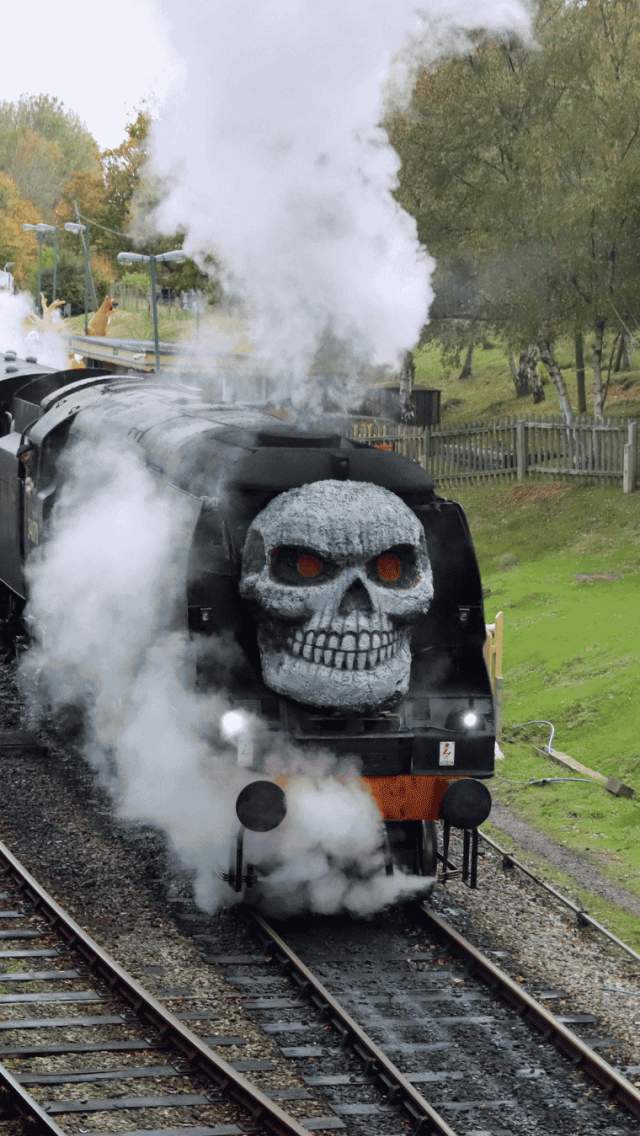 A decorated Ghost Train at Swanage Railway in Dorset