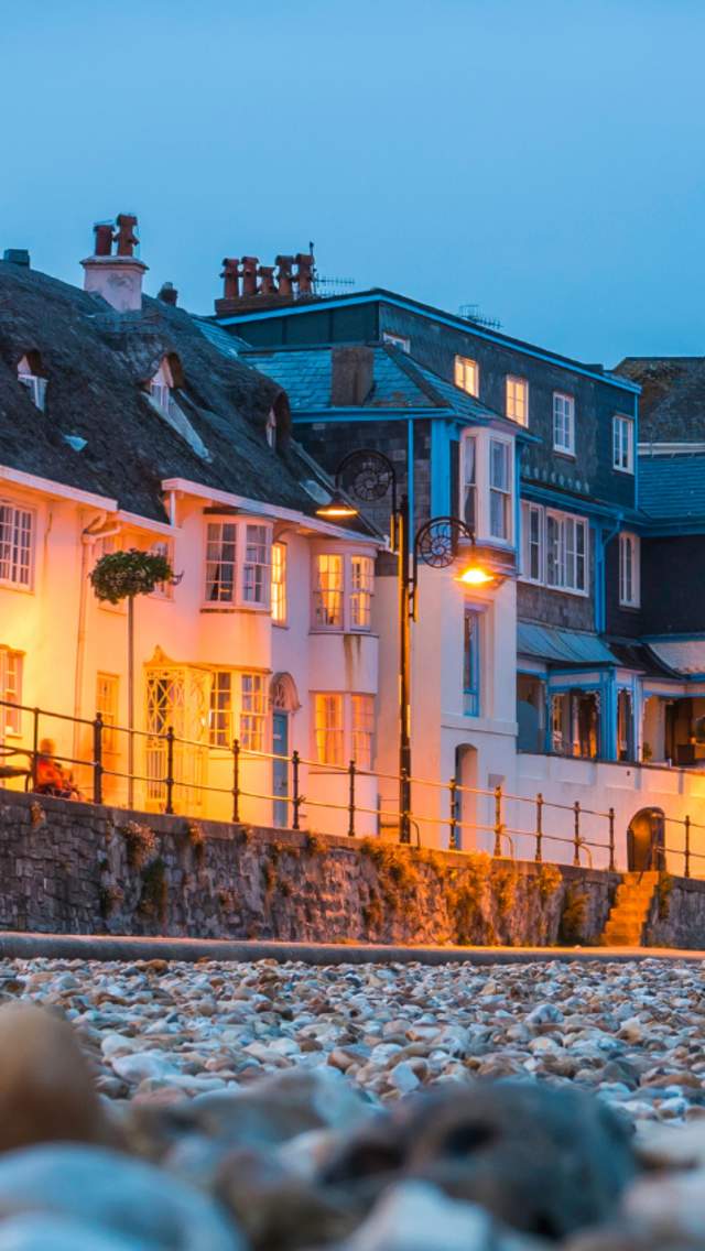Lyme Regis evening illuminated cottages