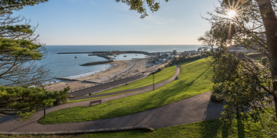 A view over Langmoor and Lister Gardens to the Cobb