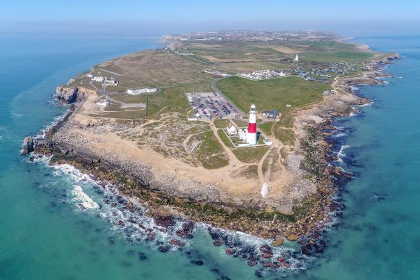 Aerial view of Portland Bill and the Isle of Portland, Dorset credit James Loveridge Photography