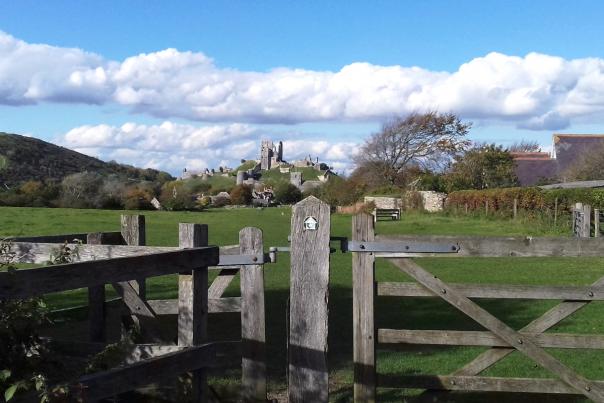 The Purbeck Way walking route at Corfe Castle in Dorset