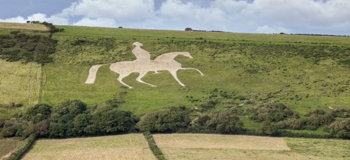 The Osmington White Horse in Dorset - a chalk figure of King George III and his horse Adonis carved into a hill near Weymouth