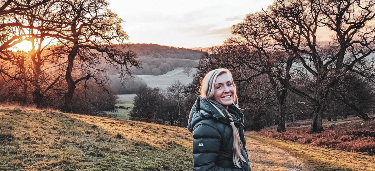 winter walk in sherborne with girl smiling at camera
