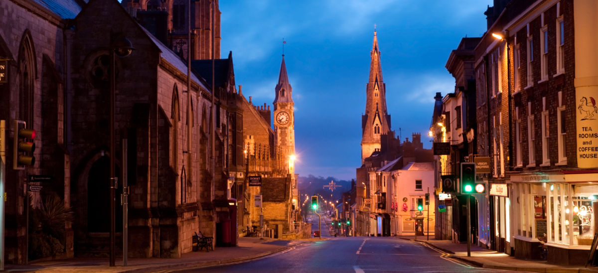 Dorchester high street at night