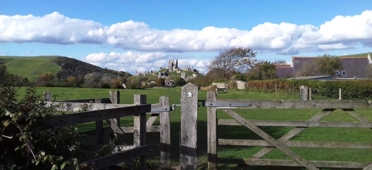The Purbeck Way walking route at Corfe Castle in Dorset