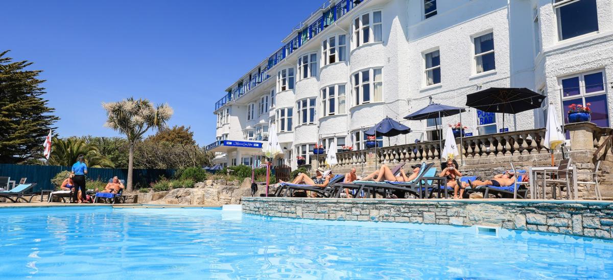 The outdoor swimming pool at Marsham Court Hotel in Bournemouth, Dorset
