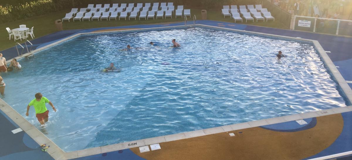 The outdoor swimming pool at Rockley Park Caravan Holiday Park in Poole, Dorset