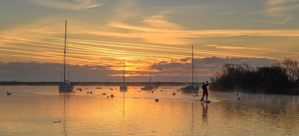 Man paddleboarding at Christchurch photo credit Steve Hogan