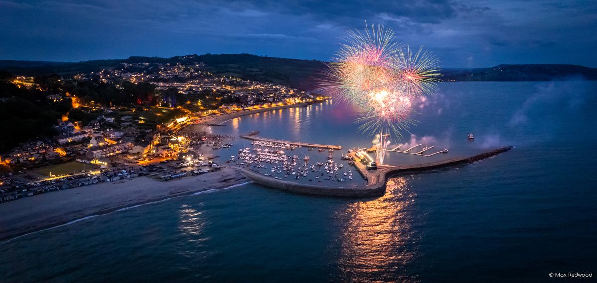 Fireworks over The Cobb harbour in Lyme Regis in Dorset
