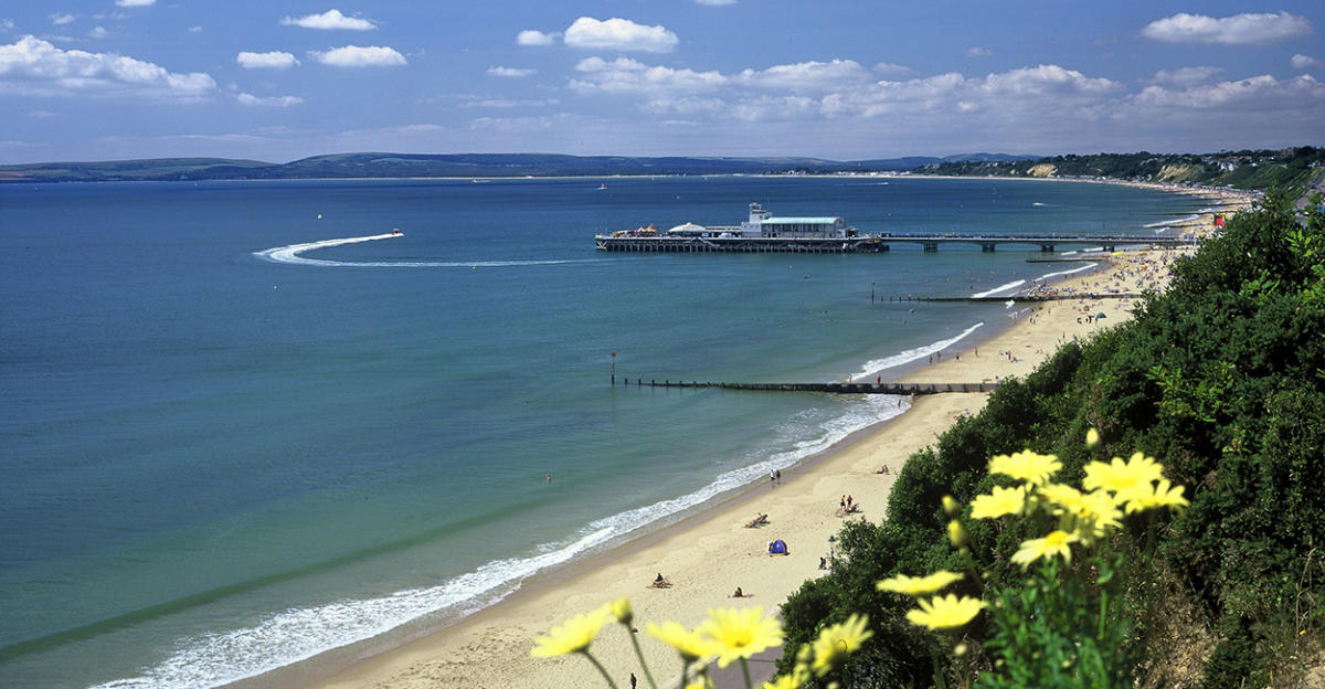 Bournemouth Beach and pier in Dorset, viewed from the East Cliff
