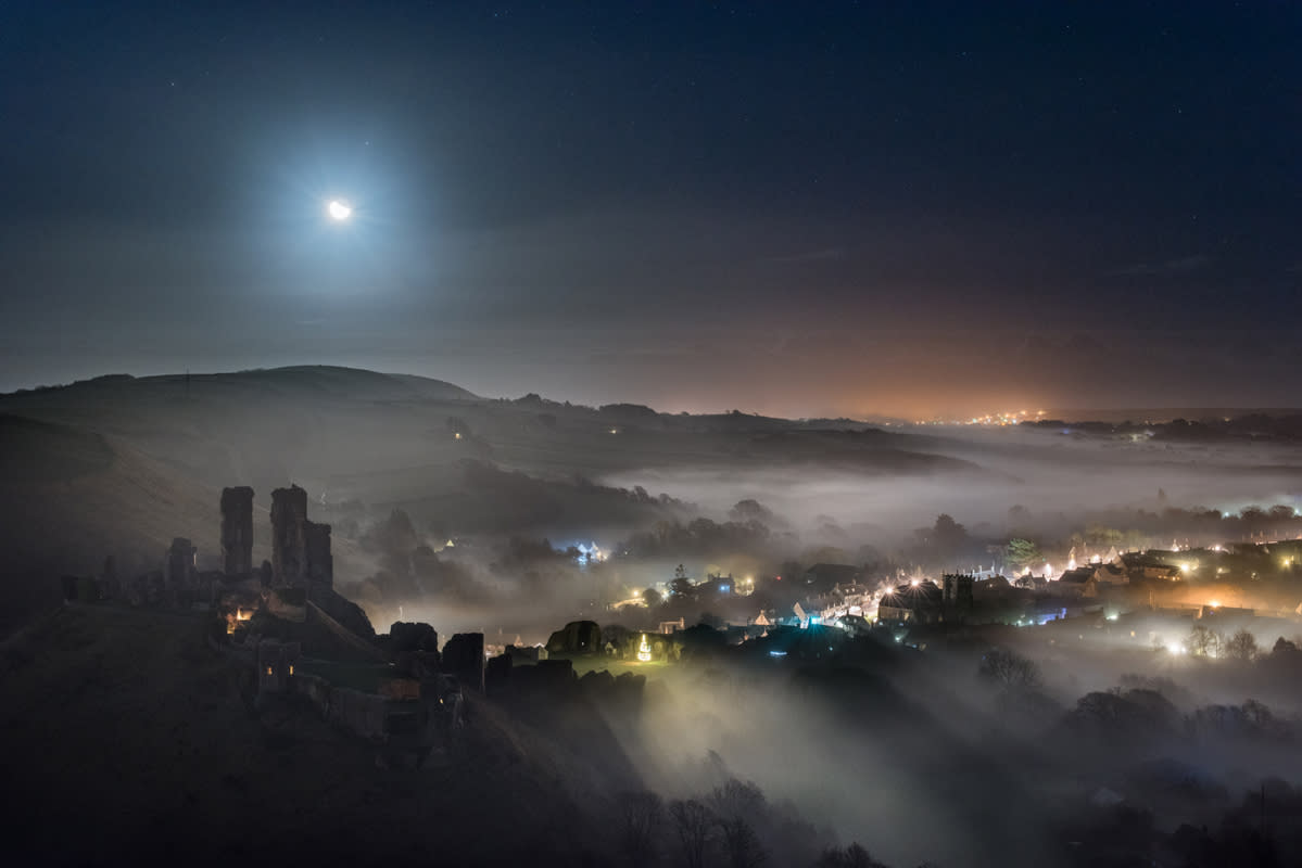 Corfe Castle moonlight