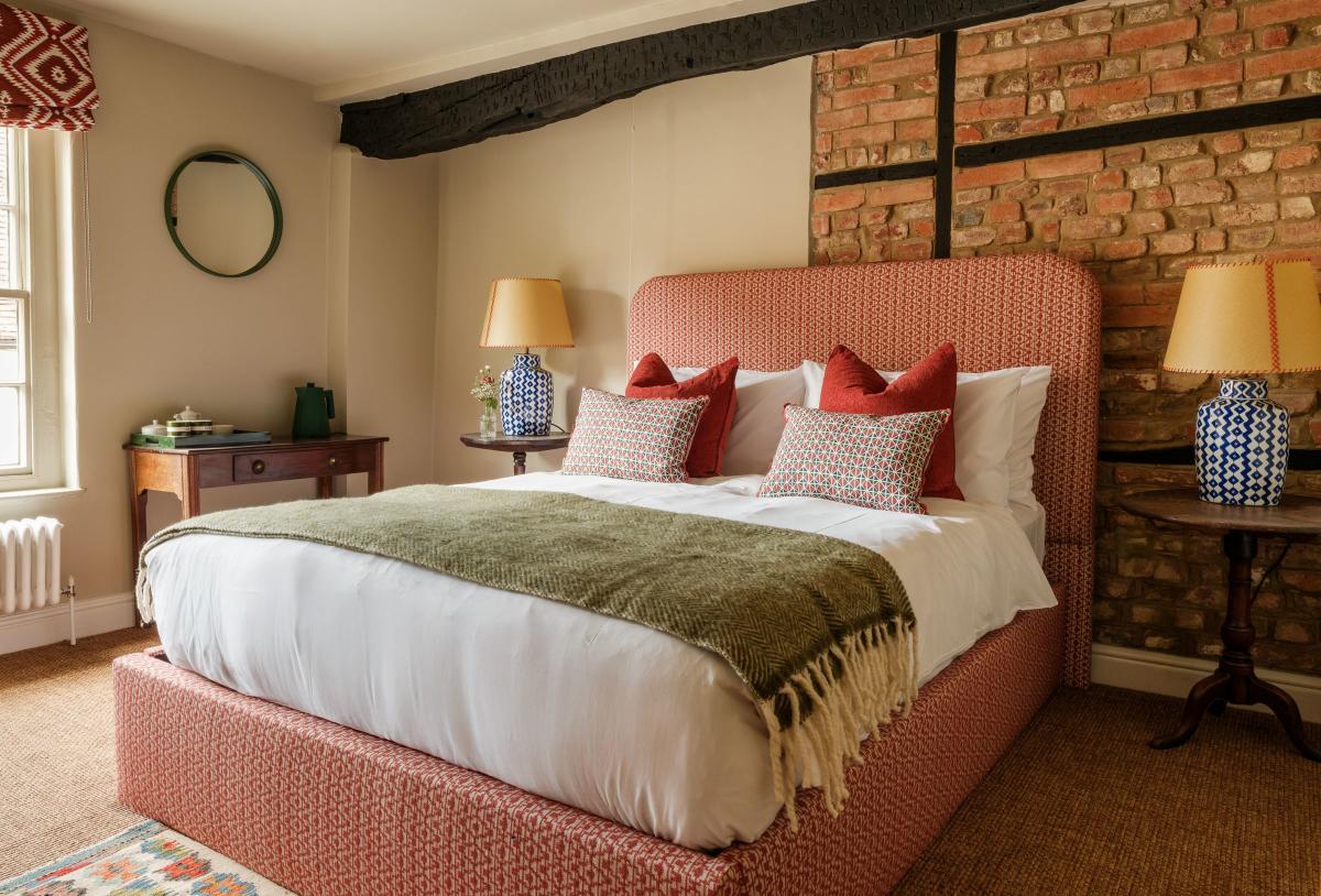 A double bedroom at the Fleur De Lys pub in Cranborne, Dorset